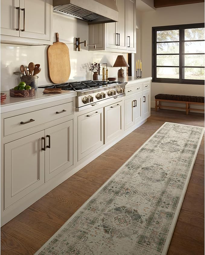 RUGGABLE Washable Vintage Area Rug – Sarrah Sage 3x5, Stain-Resistant, Non-Slip – Small Machine Washable Rugs for Living Room, Bedroom, Hallway, Entryway & Office–with Standard Pad