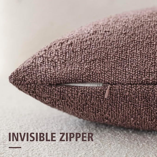 Foindtower Pack of 2 Textured Boucle Throw Pillow Covers Accent Solid Decorative Lumbar Pillow Cases Cozy Soft Couch Cushion Case for Chair Sofa Bedroom Living Room Home Decor 12x20 Inch Dark Purple