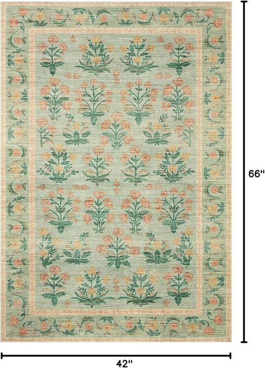 Loloi Rifle Paper Co. Eden Collection EDE-01 Mughal Rose Moss 3'-6" x 5'-6" Accent Rug feat. CloudPileâ„¢