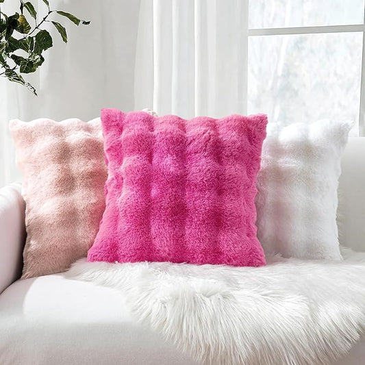 MIULEE Faux Fur Pillow Covers Thick Soft Plush Throw Pillows Luxury Home Decor for Couch Bed Bedroom Living Room Sofa,18x18 Inch Pack of 2 Hot Pink