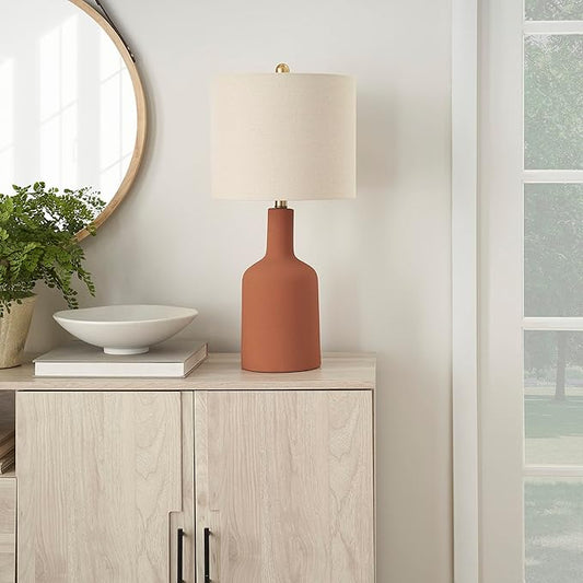 Nourison Home 22" Orange Terracotta Ceramic Table Lamp for Modern, Transitional, Bedside Table, Living Room, Dining, Entryway