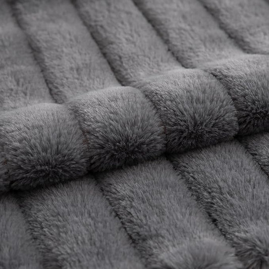 Pack of 2 Faux Fur Throw Pillow Covers 12x20 Inch Striped Decorative Soft Plush Couch Pillow Case Home Decor for Bed, Sofa, Living Room Darkgrey