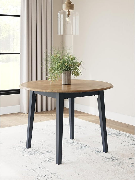 Signature Design by Ashley Gesthaven Modern Dining Drop Leaf Table with 4 Legs, Light Brown & Blue