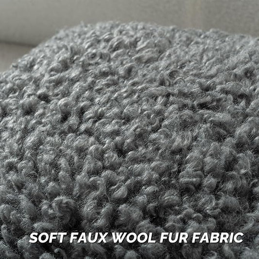FUTEI Dark Grey Decorative Throw Pillow Covers 16x16 Inch Set of 2,Soft Fluffy Faux Wool Fur Boucle Textured Cushion Case,Modern Home Decor for Couch Bed Living Room Office