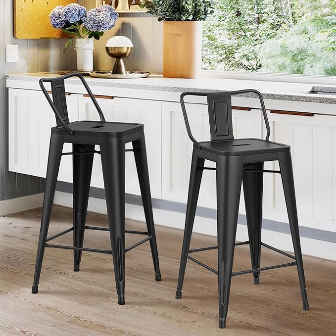 HAOBO Home Metal Bar Stools Set of 2 Low Back Counter Height Barstools 26" Industrial Barstool Patio Stool Metal Kitchen Stools Bar Chairs for Indoor Outdoor