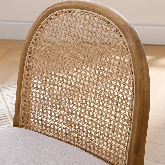 Upholstered Wooden Dining Chairs Set of 4, Farmhouse Kitchen & Dining Room Chairs with Cane Back, Accent Dining Table Chairs Beige Linen Seat for Kitchen/Restaurant/Living Room, Beige