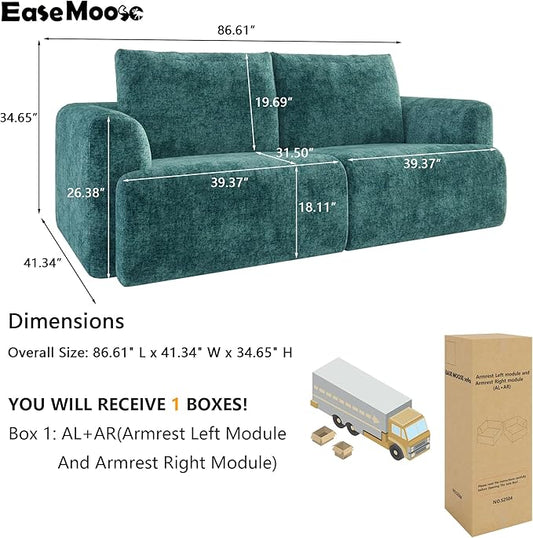EASE MOOSE Boneless Couch for Living Room, Sectional Cloud Sofa, Modular Cloud Couch Loveseat, 2-Seater Deep Seat Sofas with Pillow for Bedroom, Apartment, No Assembly Required, Chenille (Blue)