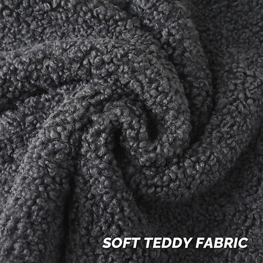 FUTEI Charcoal Throw Pillow Covers 24x24 Inch Set of 2,Furry Faux Fur Teddy Boucle Textured Cushion Covers,Soft Fluffy European Pillow Shams,Home Decor for Couch Bed Living Room Office Car