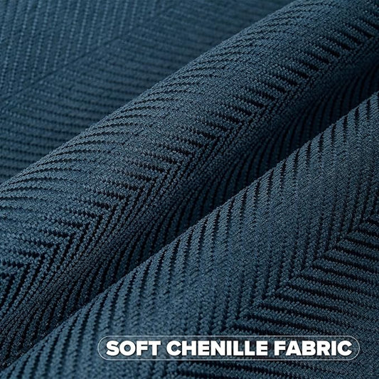 FUTEI Navy Blue Chenille Throw Pillow Covers 26x26 Inch Set of 2,Soft Wide Chevron Textured Euro Pillow Shams,Farmhouse Home Decor for Couch Bed Living Room