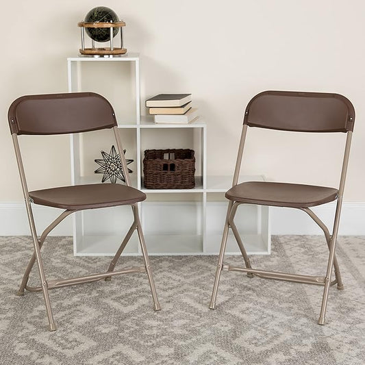 Flash Furniture Hercules Series Plastic Folding Chair Brown - 10 Pack 650LB Weight Capacity Comfortable Event Chair-Lightweight Folding Chair