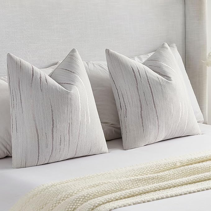 FUTEI Grey Chenille Decorative Throw Pillow Covers 18x18 Inch Set of 2,Soft Embossed Striped Textured Cushion Case,Modern Home Decor for Couch Bed Living Room