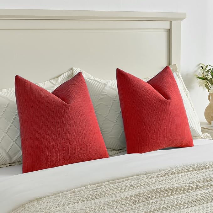 FUTEI Christmas Red Decorative Throw Pillow Covers 26x26 Inch Set of 2,Soft Cozy Wheat Ear Striped Patterns Euro Pillow Shams,Modern Home Decor for Couch Bed Living Room