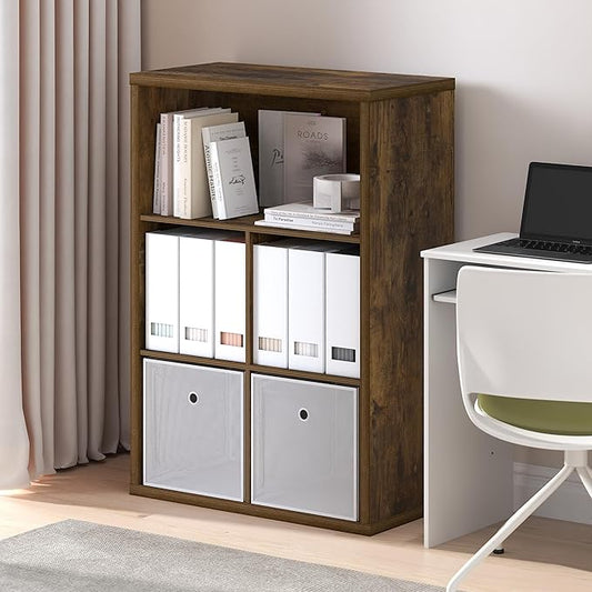 Furinno Cubicle Book Shelf, 5-Cube Bookshelf, Cube Storage Organizer Bookcase with Closed Back, 15.3 x 29.9 x 43.3, for Living Room, Bedroom, Home Office, Amber Pine