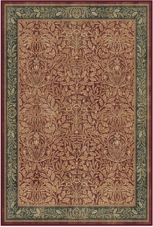 RUGGABLE x Morris & Co Machine Washable Christmas Area Rug – Acorn Amber Red 4x6, Stain-Resistant, Non-Slip – Medium Rugs for Living Room, Bedroom, Hallway, Entryway & Office–with Standard Pad