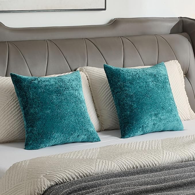 FUTEI Teal Flannel Throw Pillow Covers 16x16 Inch Set of 2,Soft Dimensional Textured Cushion Cases,Modern Home Decor for Couch Living Room