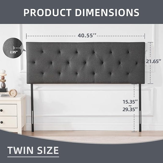 Linen Upholstered Headboard Twin Size, Diamond Tufting Solid Wood Twin XL Headboard Only, Adjustable Height from 37β to 51β Head Board, Dorm Bed Frame or Wall Mount Headboards, Dark Grey