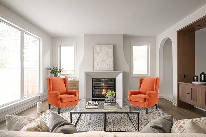 Accent Chair Set of 4, Modern Living Room Chairs with Wingback, Comfy Upholstered High Back Single Sofa for Bedroom, Mid-Century Reading Armchair Sillas para Sala
