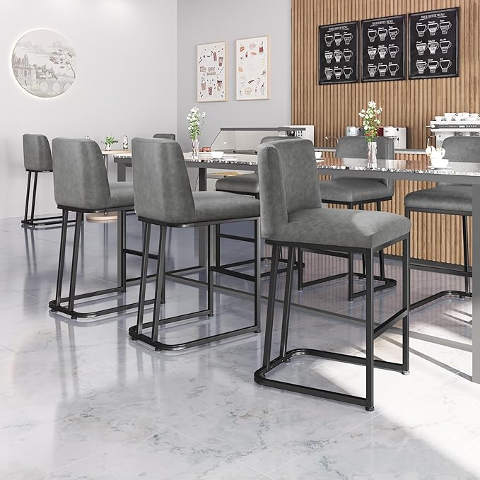 Yaheetech Counter Height Bar Stools 24'' Kitchen Bar Stools Set of 4 Upholstered Modern Island Chairs with Back and Metal Legs Farmhouse Bar Chairs for Kitchen Counter, Gray