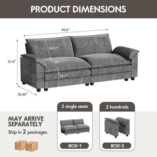 Homall 80" Modular Sectional Sofa, Loveseat Sofa Couch with Double-Layer Cushion, DIY Combination Chenille Deep 2-Seat Cloud Couch for Living Room, Apartment (Bright Grey, Loveseat Sofa)