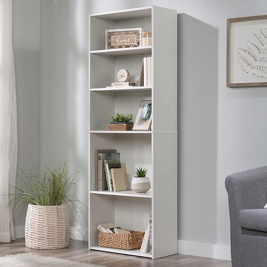 Sauder Beginnings 5-Shelf Bookcase, Bookshelf with Adjustable Storage Shelves, in Soft White