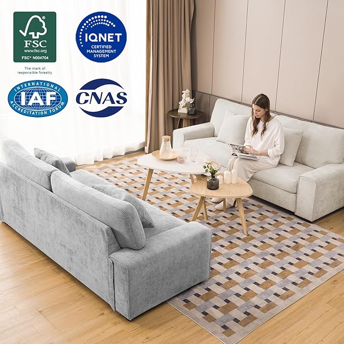 DOPEDIO Modern Loveseat Sofa for Living Room,Chenille Recliner, Removable Cover, Spring Cushions, Solid Wood Frame, Easy Assembly for Small Spaces (88.58inch,Light Gray)