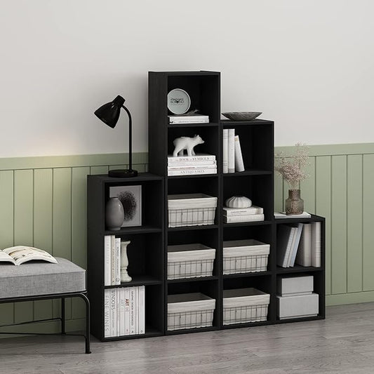 Furinno PASIR Book Shelf, 4-Tier Modern Bookshelf, Open Shelves Bookcase 9 x 12 x 42, for Living Room, Bedroom, Home Office, Blackwood