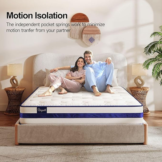 Vesgantti Queen Mattress, 10 Inch Hybrid Innerspring Mattress in a Box with Memory Foam, Durable Support & Pressure Relief, Medium Firm Feel
