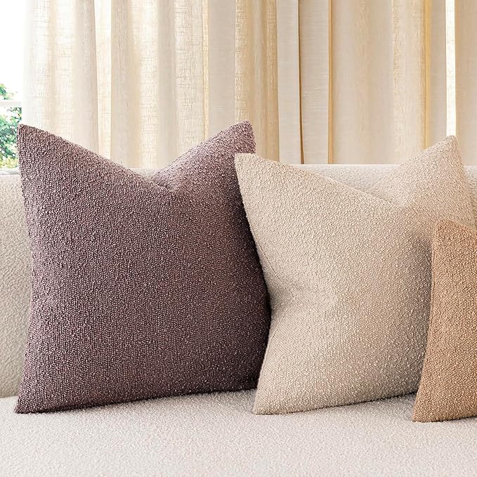 Foindtower Pack of 2, Decorative Textured Boucle Throw Pillow Covers Neutral Accent Solid Pillow Cases Cozy Soft Couch Cushion Case for Chair Sofa Bedroom Living Room Home Decor 22x22 Inch Dark purple