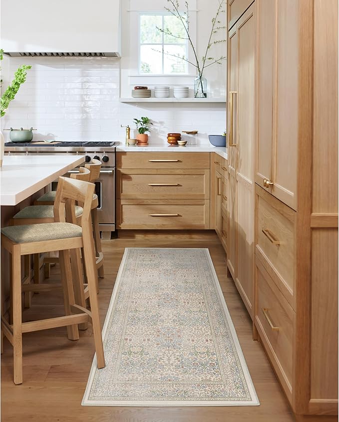 RUGGABLE x Morris & Co Washable Area Rug – Blackthorn Ivory Blue 8x10, Stain-Resistant, Non-Slip – Large Machine Washable Rugs for Living Room, Bedroom, Hallway, Entryway & Office–with Cushioned Pad