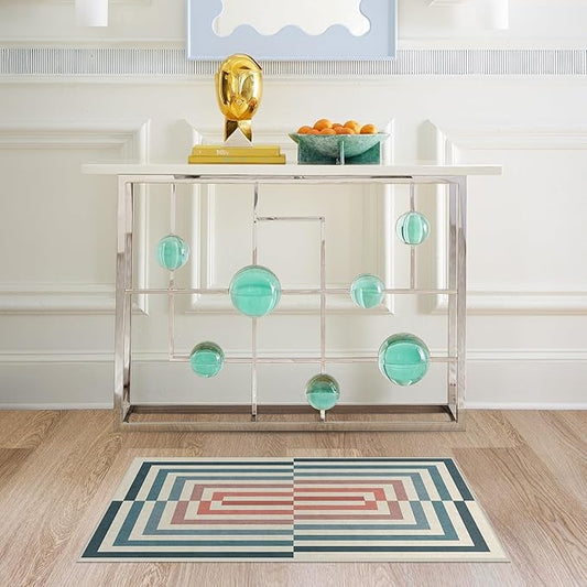 RUGGABLE x Jonathan Adler Machine Washable Modern Area Rug – Op Art Teal 2x3, Stain-Resistant, Non-Slip – Small Rugs for Living Room, Bedroom, Hallway, Entryway & Bathroom–with Cushioned Pad