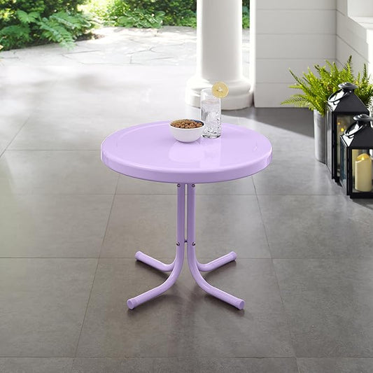 Crosley Furniture Griffith Weather Resistant Retro Metal Outdoor Side Table for Patio, Deck, Porch, Lavender Gloss