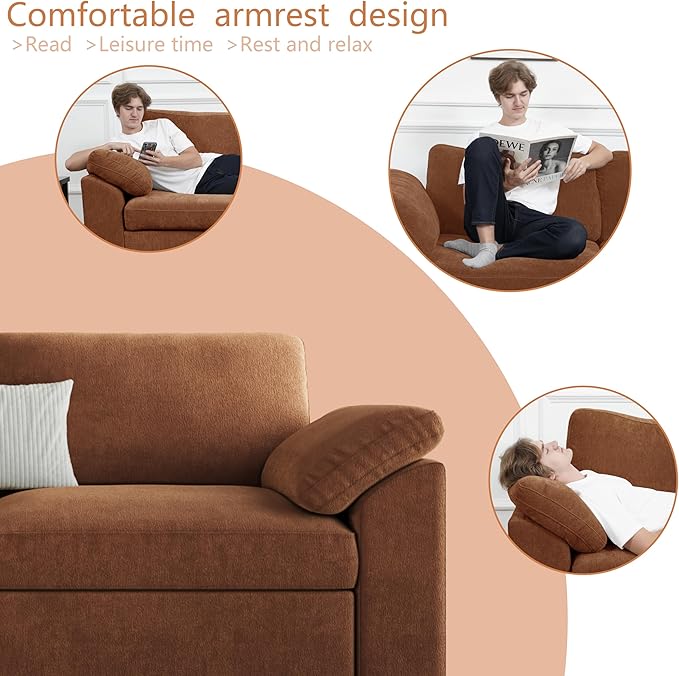EASE MOOSE Brown Sectional Modular Sofa, Comfty 3 Seat Cloud Couch, FSC Certified Modern Deep Seat Sectional for Living Room