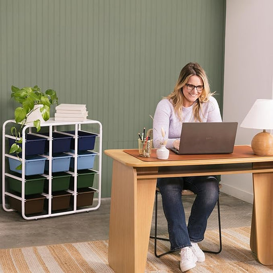 ECR4Kids 4-Tier Storage Rack with 12 Cubby Bins 4x3, Multipurpose Organization, Earthtone