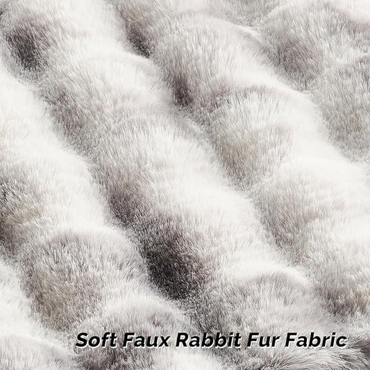 FUTEI Grey White Decorative Throw Pillow Covers 20x20 Inch Set of 2,Soft Fuzzy Faux Rabbit Fur Cushion Covers with Raised Texture,Neutral Boho Home Decor for Couch Bed Living Room