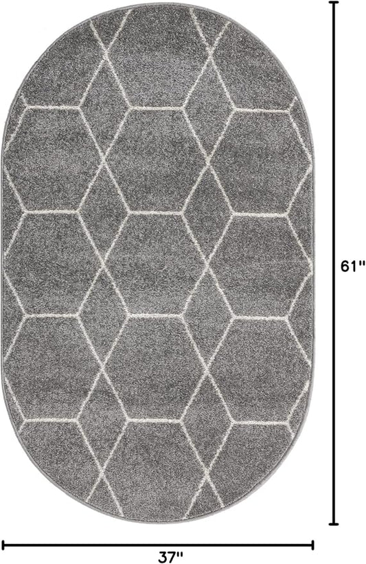 Unique Loom Trellis Frieze Collection Area Rug - Geometric (3' x 5' Oval, Light Gray/ Ivory)