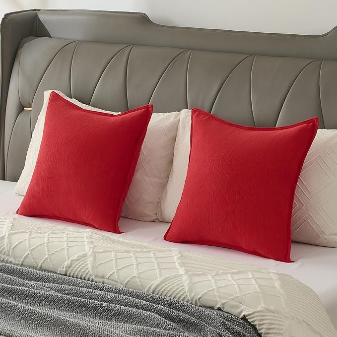 FUTEI Christmas Red Chenille Throw Pillow Covers 24x24 Inch Set of 2,Edges Double-Stitched European Cushion Cases,Modern Home Decor for Couch Living Room