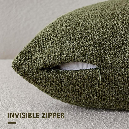 Foindtower Pack of 2 Textured Boucle Throw Pillow Covers Accent Solid Pillow Cases Cozy Soft Decorative Couch Cushion Case for Chair Sofa Bedroom Living Room Home Decor 18x18 Inch Moss Green