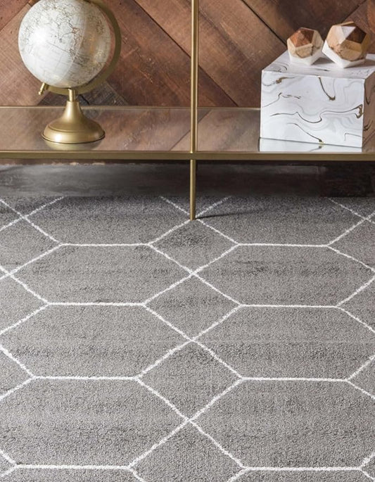 Unique Loom Trellis Frieze Collection Area Rug - Geometric (6' 1" x 9' Rectangle Dark Gray/Ivory)
