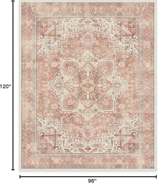 RUGGABLE Washable Area Rug – Kamran Rose Pink 8x10, Stain-Resistant, Non-Slip – Large Machine Washable Rugs for Living Room, Bedroom, Hallway, Entryway & Office–with Cushioned Pad