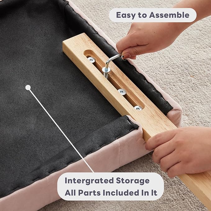 Upholstered King Headboard, Button Diamond Tufted Headboard with Adjustable Height and Solid Wood Leg, Velvet Padded Headboards for King Size Bed, Modern Head Board (Pink)