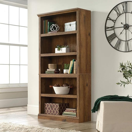 Sauder 5 Tier Book Shelf Wooden Bookcase Multipurpose Bookshelf for Home Office, Living Room, in Vintage Oak