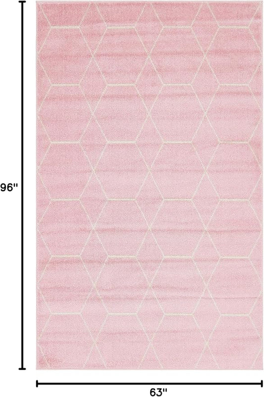 Unique Loom Trellis Frieze Collection Area Rug - Geometric (5' 1" x 8', Light Pink/ Ivory)