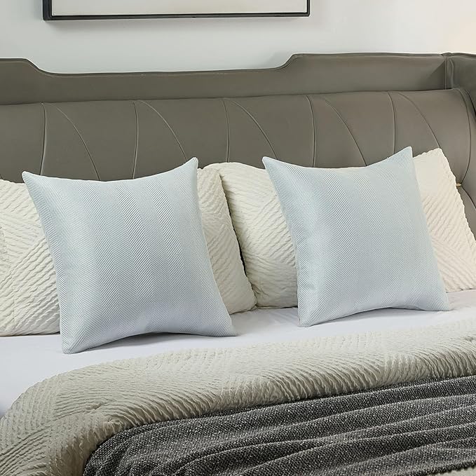 FUTEI Light Blue Chenille Throw Pillow Covers 26x26 Inch Set of 2,Soft Wide Chevron Textured Euro Pillow Shams,Farmhouse Home Decor for Couch Bed Living Room