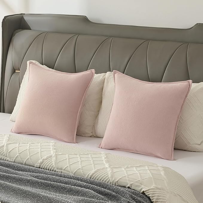 FUTEI Pink Chenille Throw Pillow Covers 24x24 Inch Set of 2,Edges Double-Stitched European Cushion Cases,Modern Home Decor for Couch Living Room