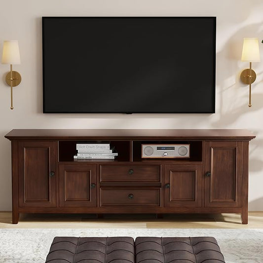 SIMPLIHOME Amherst 72-inch Wide Solid Wood TV Stand in Russet Brown, Transitional-Style Media Console for Living Room with Cable Management and Adjustable Shelves, Fits 80" TVs