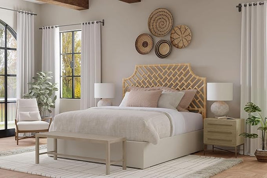 Kouboo Rattan Chippendal Headboard, Queen Size, Bedroom Furniture, Bohemian Decor, Headboard, Natural