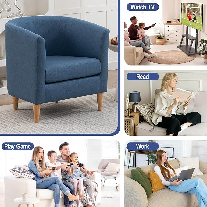 Accent Barrel Chairs Set of 2, Modern Comfy Living Room Chairs with Armrest Small Reading Chair with Cozy Soft Padded for Bedroom Reception Room Cafe, Blue