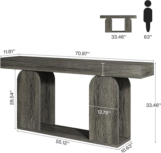 Tribesigns 70.9-Inch Extra Long Sofa Table, Farmhouse Console Tables with Wood Frame and Storage Shelf, 2-Tier Wood Table Behind Couch for Living Room, Hallway, Foyer, Light Brown (Dark Gray)