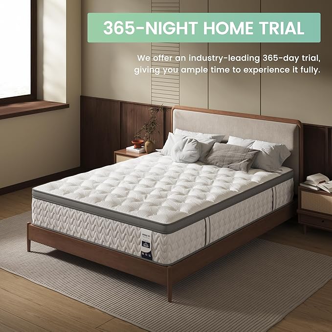 Queen Mattress 12 Inch – Hybrid Mattresses for Back Pain, Extra Lumbar & Shoulder Support, Fiberglass-Free & No Odor, 365-Night Trial