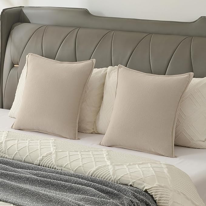 FUTEI Beige Chenille Throw Pillow Covers 18x18 Inch Set of 2,Edges Double-Stitched Cushion Cases,Modern Home Decor for Couch Living Room